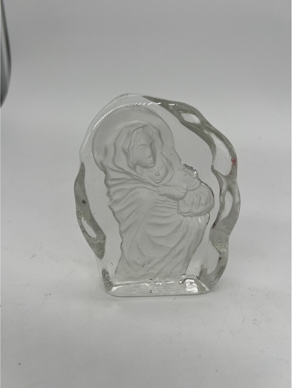 Vintage Glass Sculpture Of The Virgin Mary And Baby Jesus